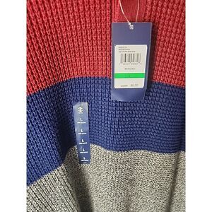 $85 Izod Large Mens Striped Knit Color Block Long Sleeve Sweater in Size Large